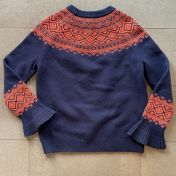 J Crew Merino Wool Blend navy blue & orange ruffle sleeve sweater XXS - Picture 8 of 10